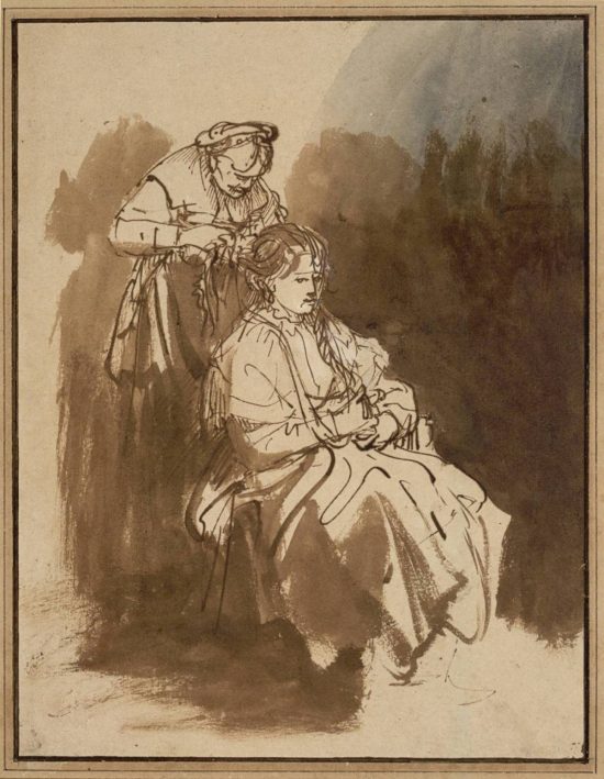 Rembrandt van Rijn, Saskia czesana przez fryzjerkę, szkic, sztuka niderlandzka, Niezła Sztuka