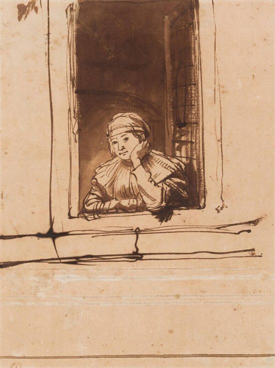 Rembrandt van Rijn, Saskia w oknie, szkic, sztuka niderlandzka, Niezła Sztuka