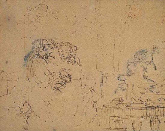 Rembrandt, Żydowska narzeczona, szkic, sztuka niderlandzka, Niezła Sztuka