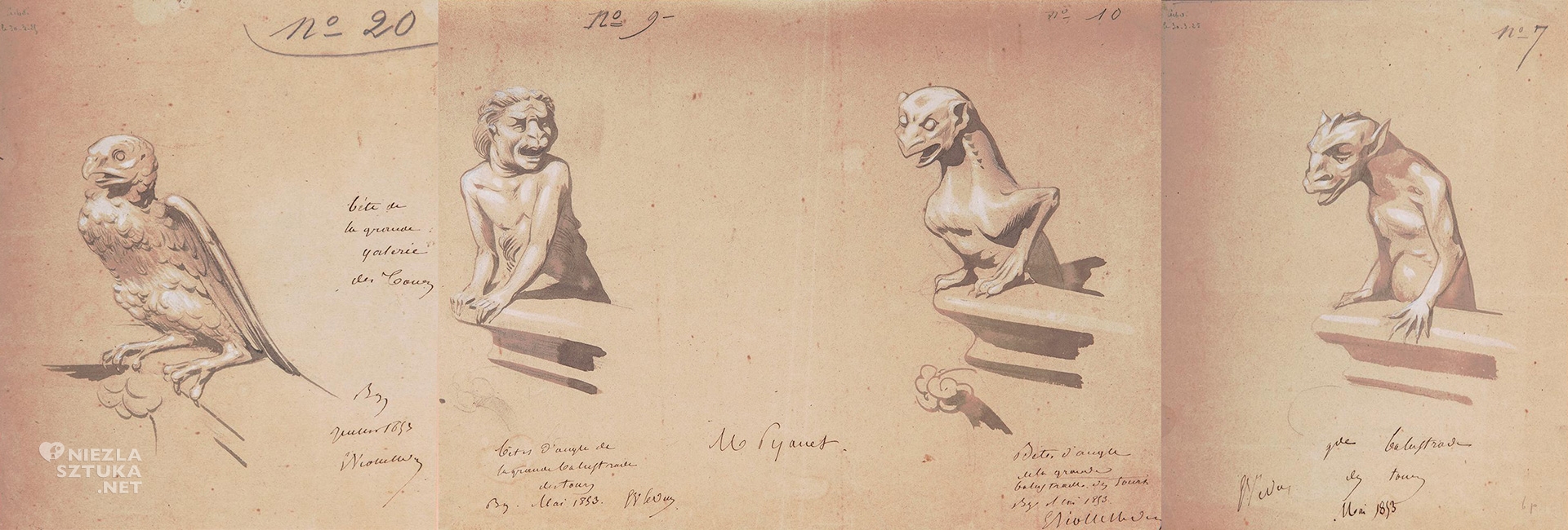 Eugène-Emmanuel Viollet-Le-Duc, Szkice, gargulce, katedra Notre-Dame, Paryż, niezła sztuka