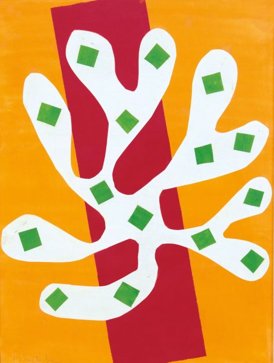 Henri Matisse, White Alga on Orange and Red Background, Algue blanche sur fond orange et rouge, Białe algi na pomarańczowym i czerwonym tle, kolaż, niezła sztuka