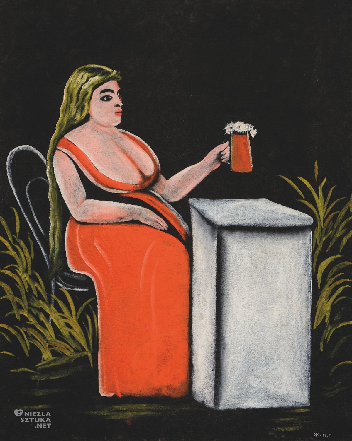 Niko Pirosmani, woman with a mug of beer, malarstwo, sztuka gruzińska, Niezła Sztuka