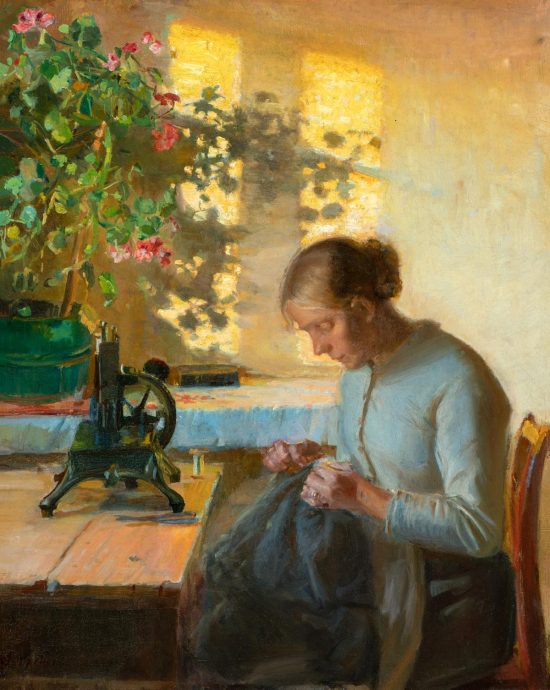 Anna Ancher, Szyjąca żona rybaka, sztuka duńska, malarstwo, Niezła Sztuka