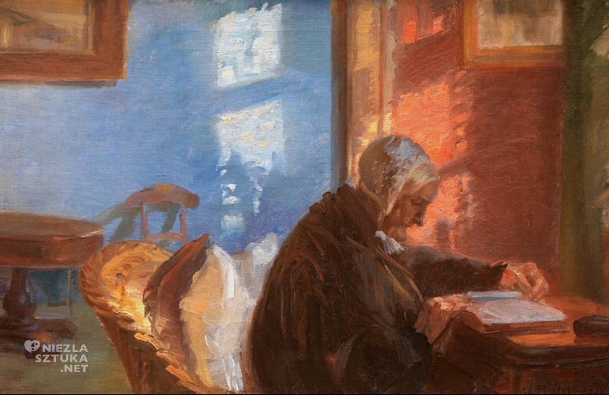 Anna Ancher, Matka artystki Ane Hedvig Brondum w niebieskim pokoju, sztuka duńska, Niezła Sztuka