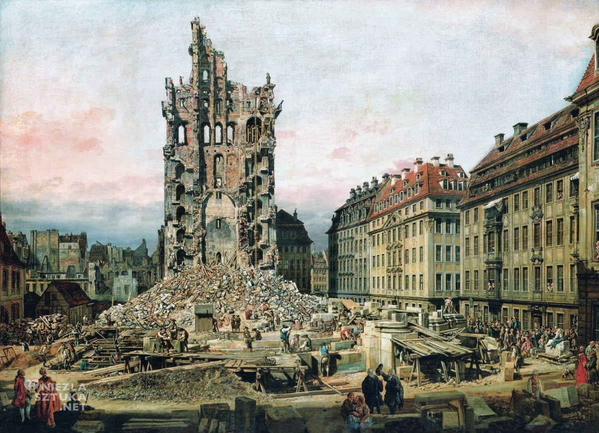 Bernardo Bellotto, Canaletto, Ruiny dawnego kościoła Świętego Krzyża w Dreźnie, Drezno, niezła sztuka