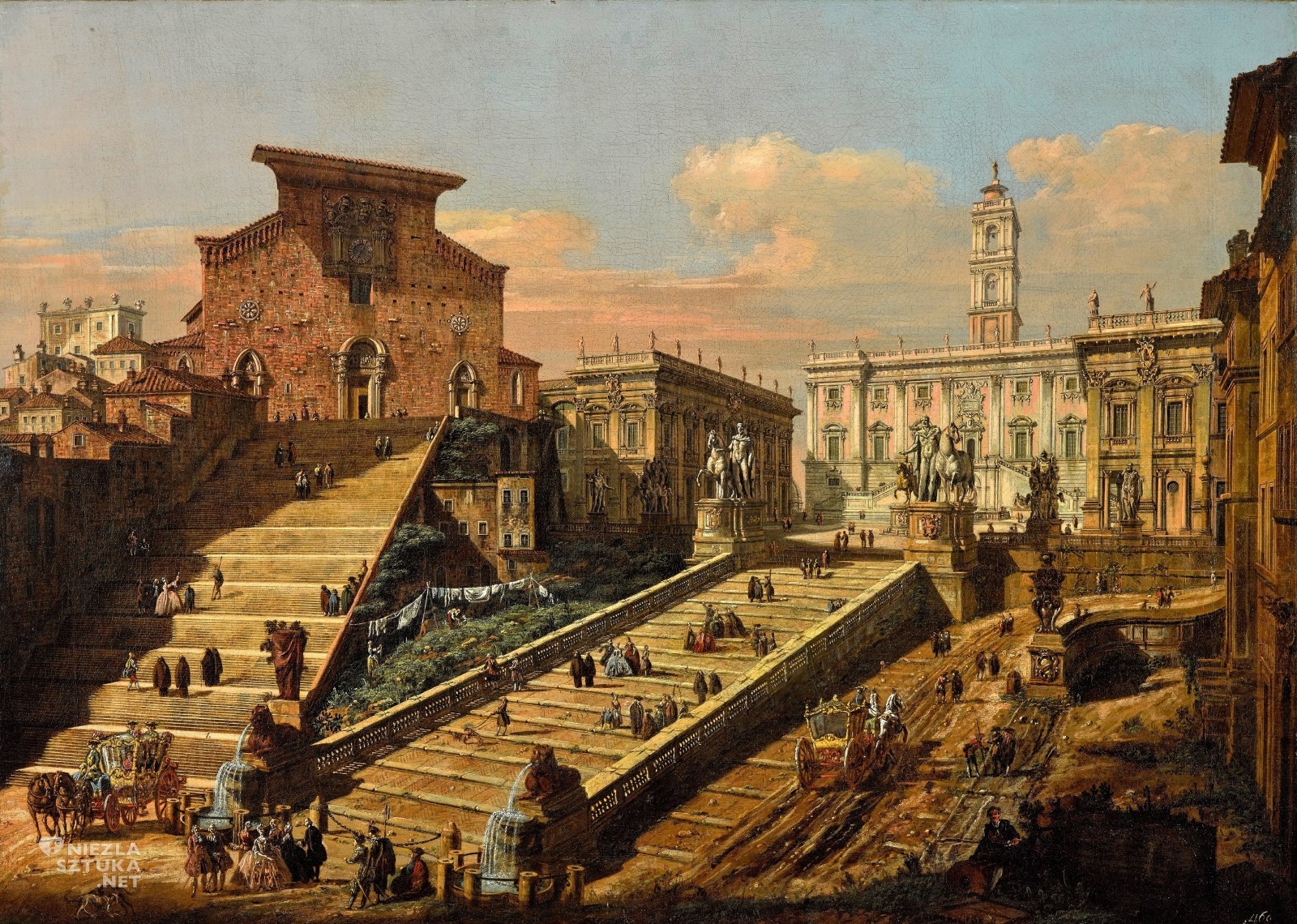 Bernardo Bellotto, Canaletto, Widok Kapitolu z kościołem Santa Maria in Aracoeli, Rzym, weduta, Niezła Sztuka