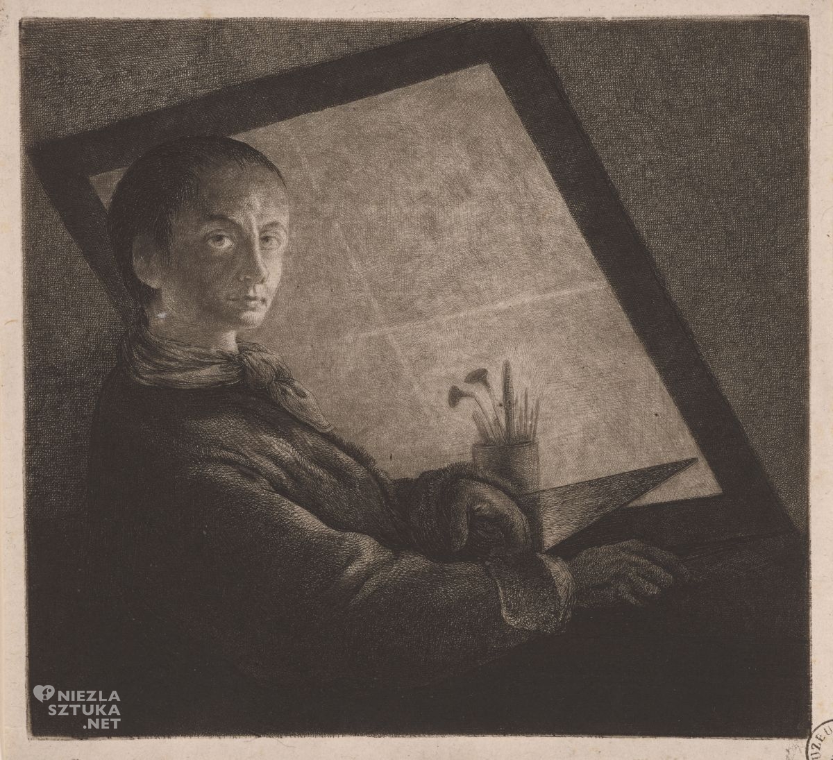Jan Piotr Norblin, Portret własny przed ekranem, Muzeum Narodowe w Krakowie, autoportret, wizerunek artysty, niezła sztuka