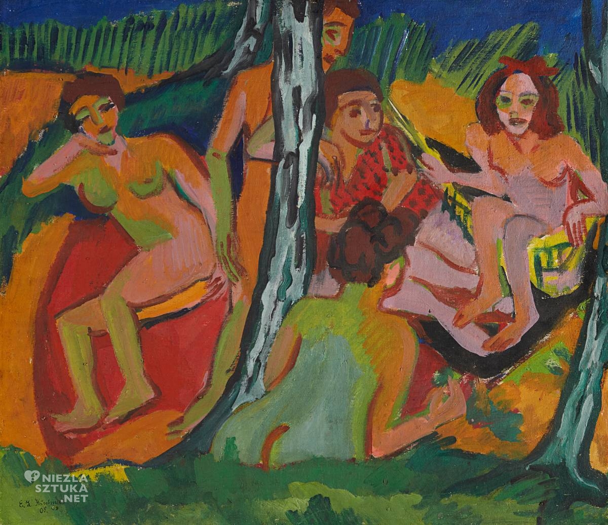 Ernst Ludwig Kirchner, Leśna scena, jezioro Moritzburg, ekspresjonizm, sztuka niemiecka, Niezła Sztuka