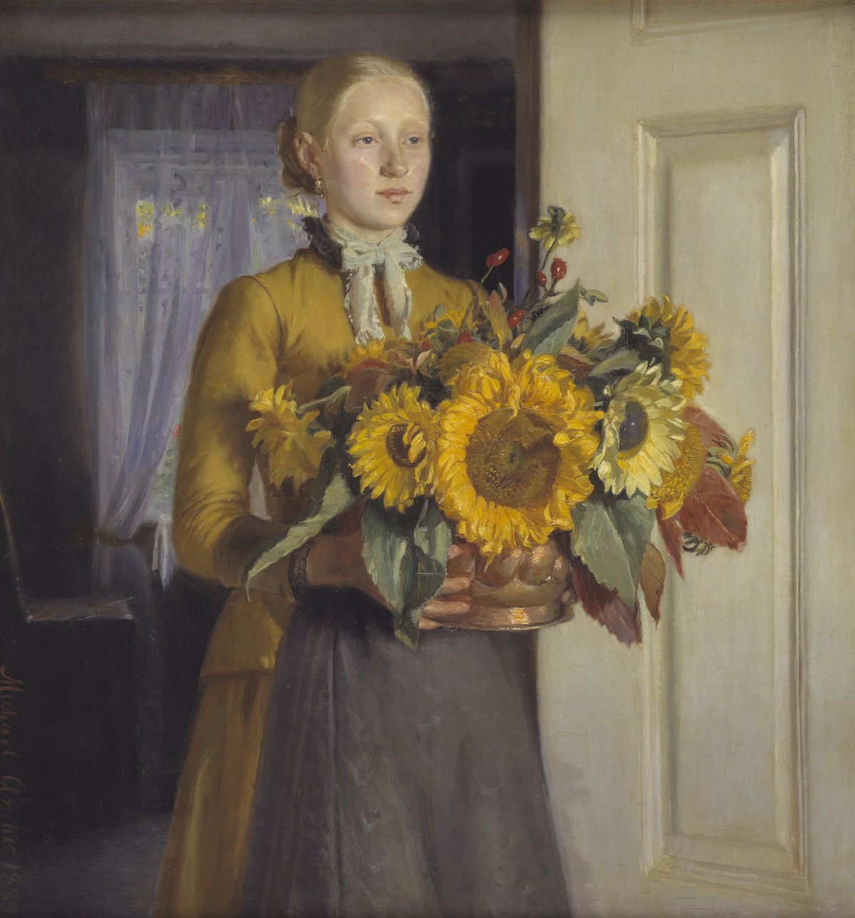 Michael Ancher, Dziewczyna ze słonecznikami, sztuka skandynawska, Niezła Sztuka