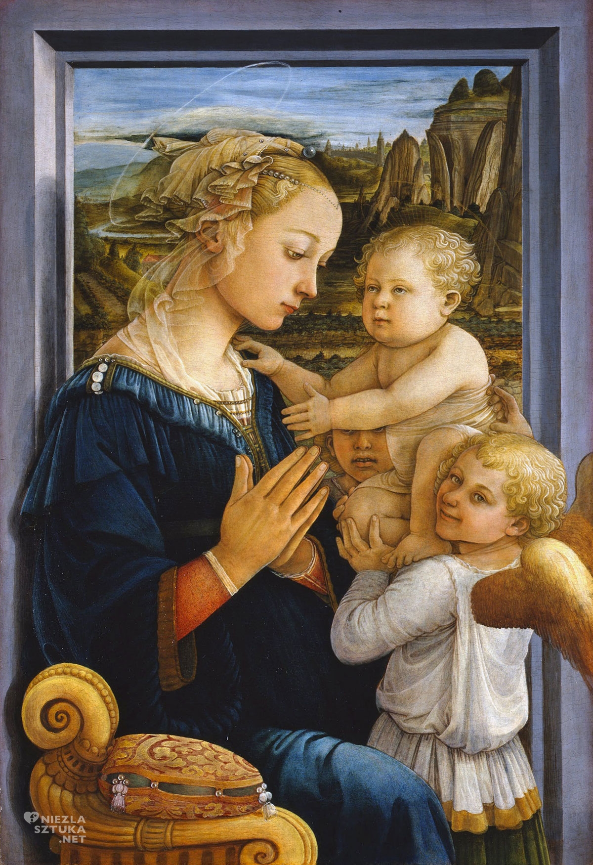 Fra Filippo Lippi, Madonna z Dzieciątkiem i dwoma aniołami, sztuka włoska, malarstwo włoskie, renesans, Niezła Sztuka