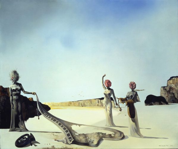 Salvador Dali, Trzy młode surrealistyczne kobiety niosące skóry orkiestry, surrealizm, Niezła Sztuka