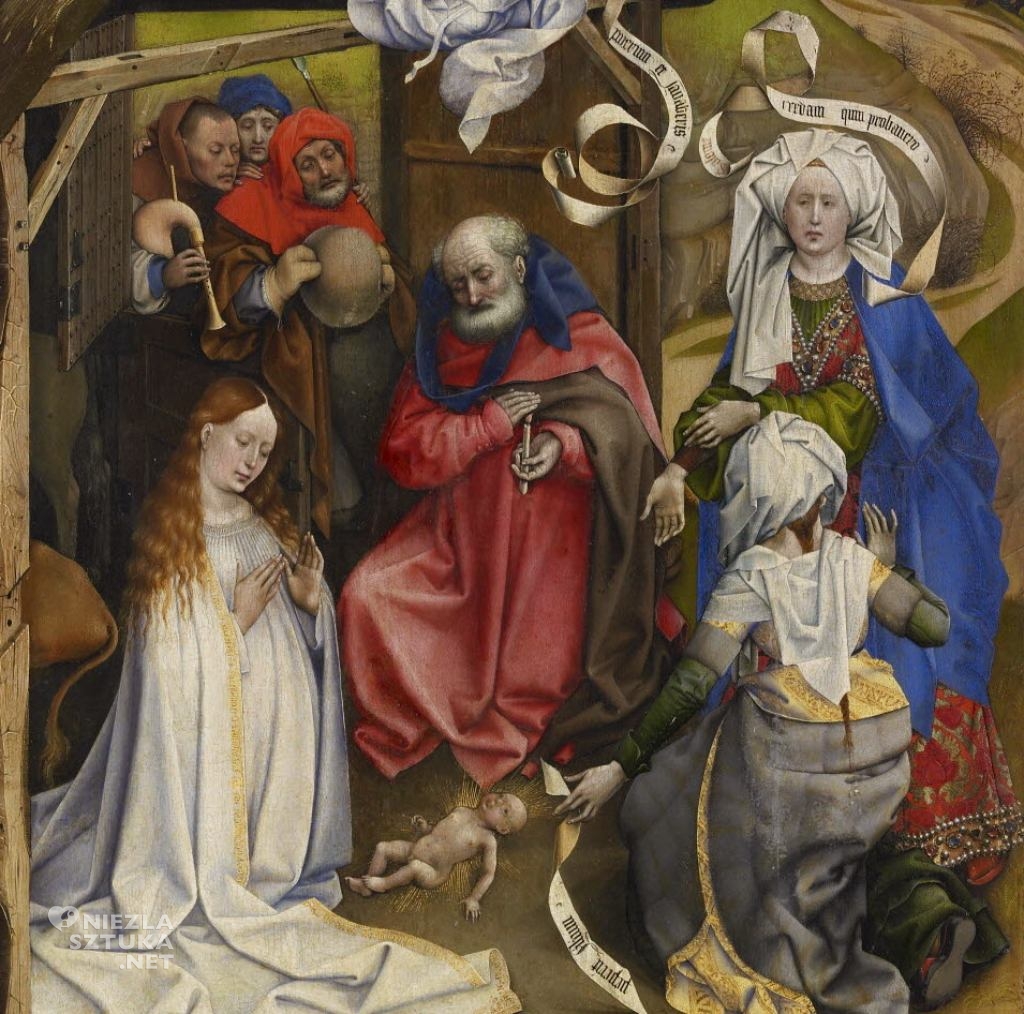 Robert Campin, Boże Narodzenie, Narodziny Chrystusa, Adoracja Dzieciątka, Boże Narodzenie w sztuce, niezła sztuka
