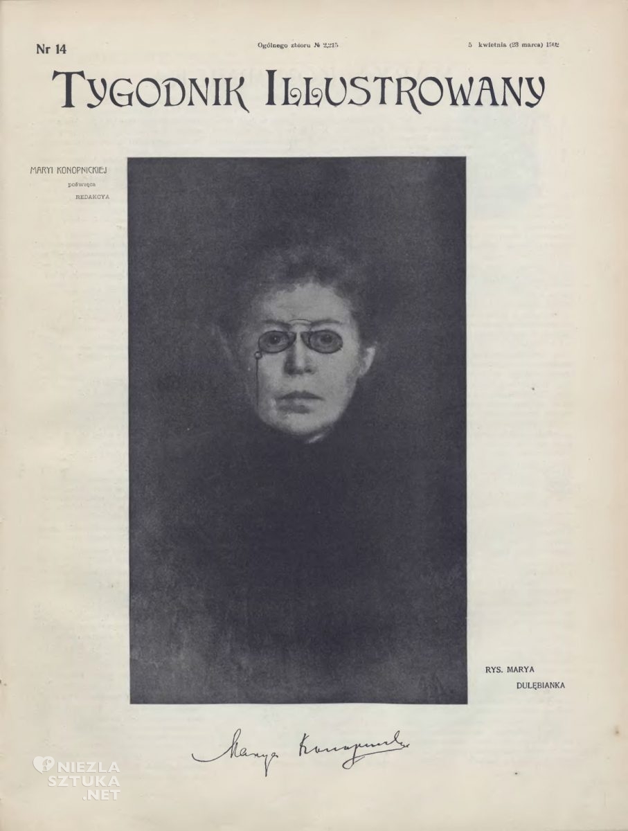 Maria Dulębianka, Portret Marii Konopnickiej, tygodnik ilustrowany, malarstwo polskie, sztuka polska, kobiety w sztuce, Niezła Sztuka