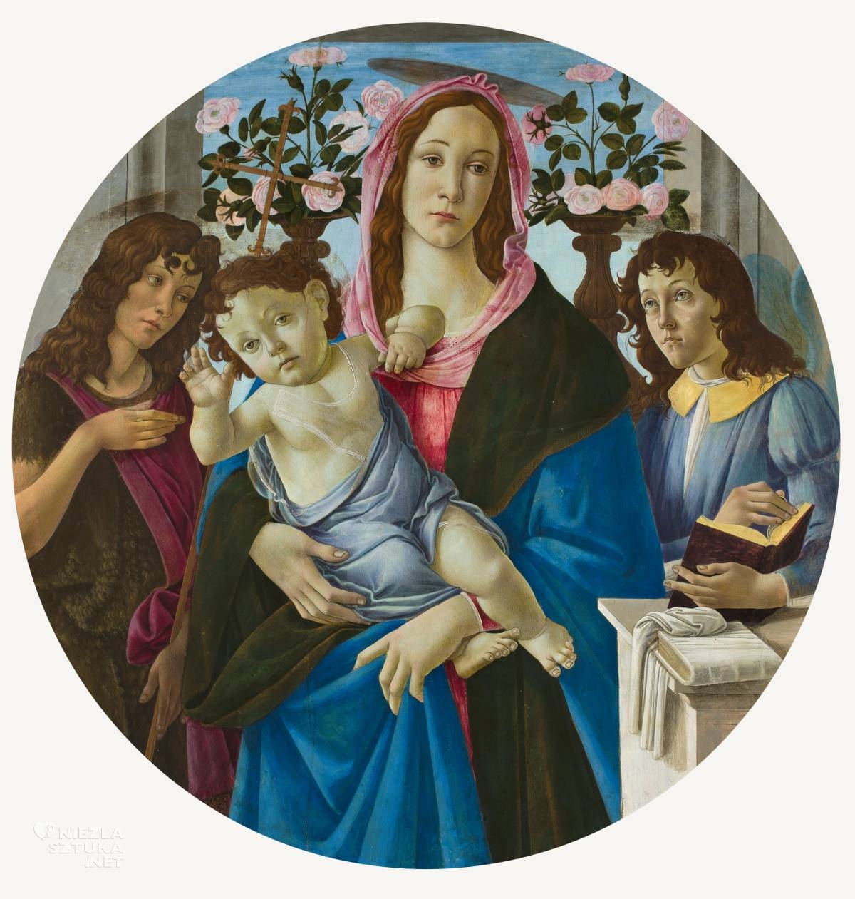 Sandro Botticelli, Madonna z Dzieciątkiem, św. Janem i Aniołem, sztuka włoska, renesans, Niezła Sztuka