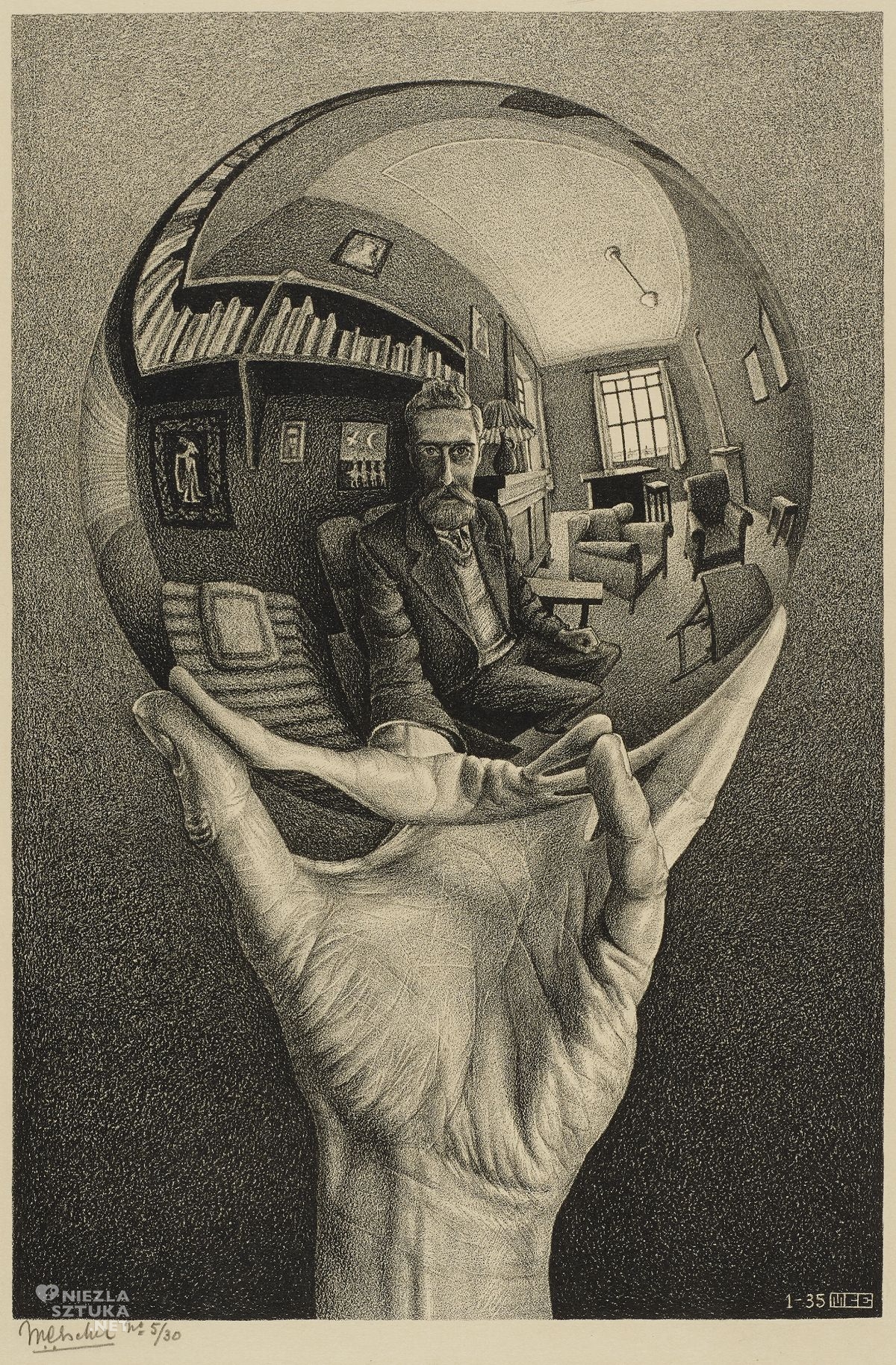 M.C. Escher, Hand with Reflecting Sphere, Niezła Sztuka