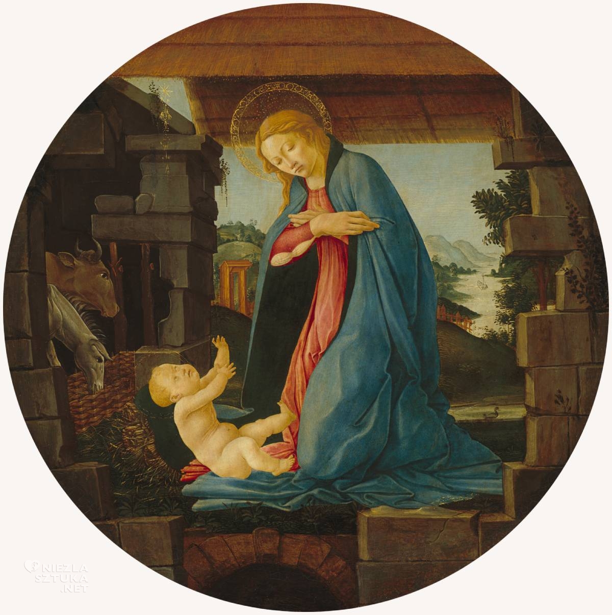 Sandro Botticelli, Madonna adorująca dzieciątka, sztuka włoska, Niezła Sztuka
