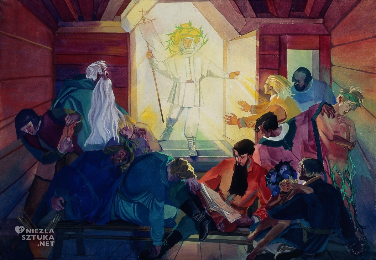 Zofia Stryjeńska, Ukazanie się Apostołom, Pascha, polska artystka, kobiety w sztuce, sztuka polska, ilustracja, niezła sztuka