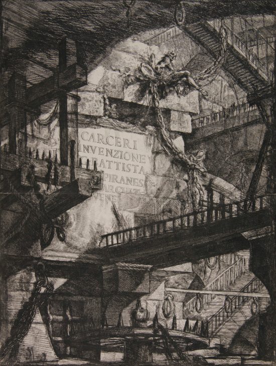 Giovanni Battista Piranesi, Carceri d`invenzione, Więzienie, koło tortur, drewniany ganek, Więzienia wyobraźni, niezła sztuka