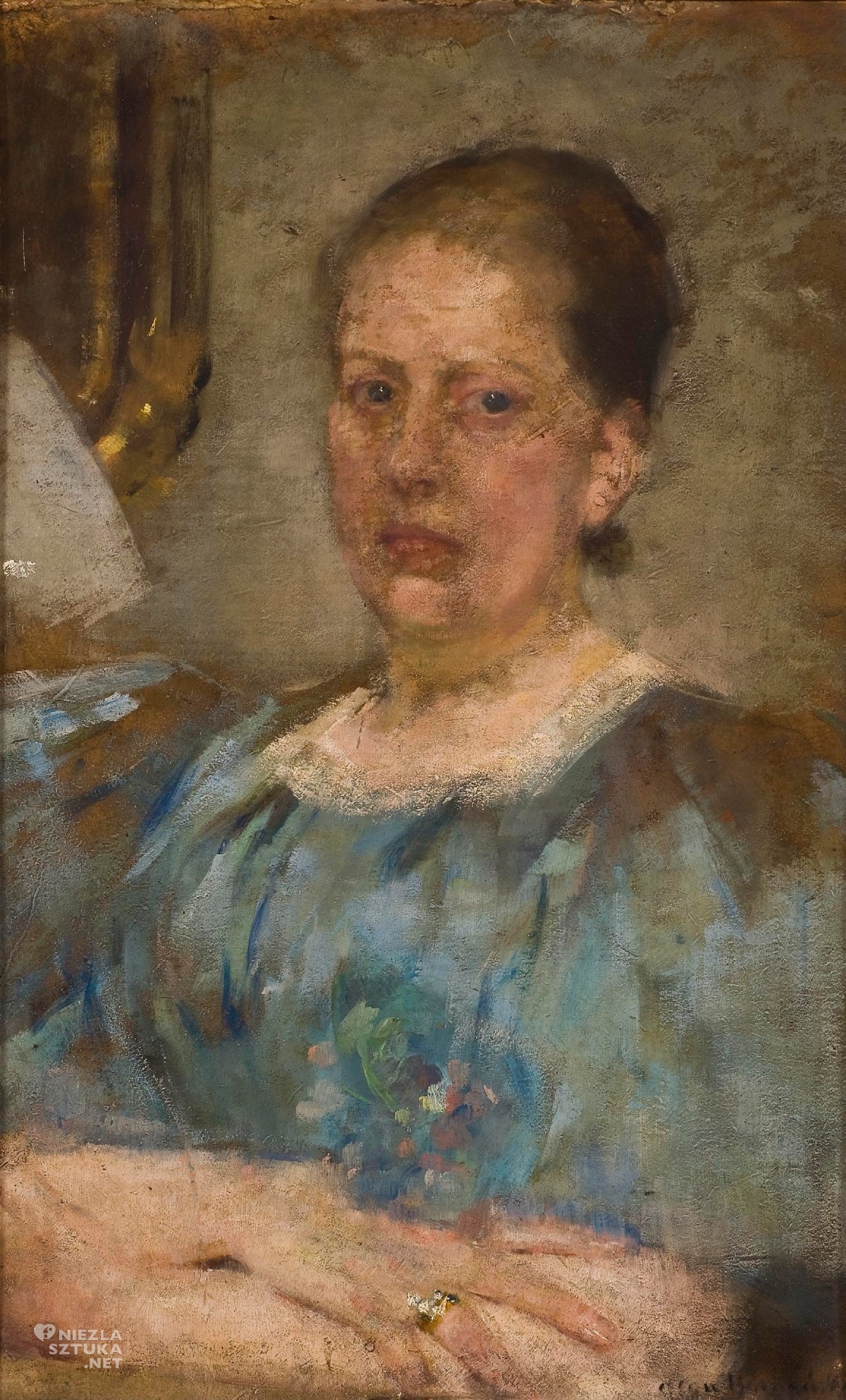 Olga Boznańska, Portret kobiety w niebieskiej bluzce, kobieta w sztuce, artystka, polskie artystki, niezła sztuka