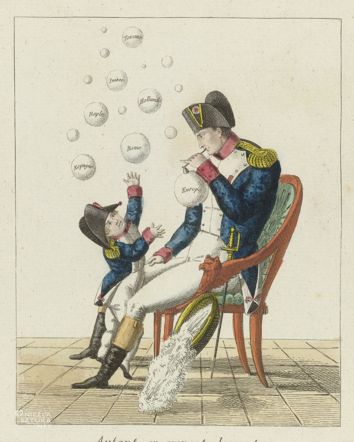 Napoleon dmuchający bańki, ilustracja, niezła sztuka