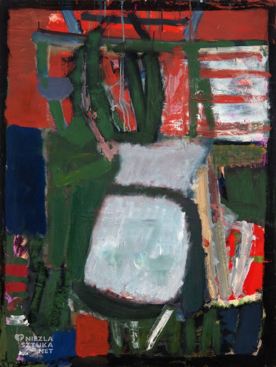 Artur Nacht-Samborski, bez tytułu, dzban z białymi liśćmi, sztuka polska, olej, niezła sztuka