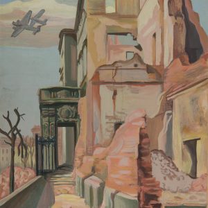 Maria Ewa Łunkiewicz-Rogoyska, Warszawa Wrzesień 1939,Pałac Krasińskich od ul. Traugutta, sztuka polska, kobiety w sztuca, artystka polska, pejzaż miejski, niezła sztuka