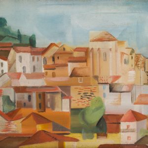 Maria Ewa Łunkiewicz-Rogoyska, Miasteczko nad morzem, sztuka polska, kobiety w sztuce, artystka polska, pejzaż miejski, miasto w sztuce, niezła sztuka