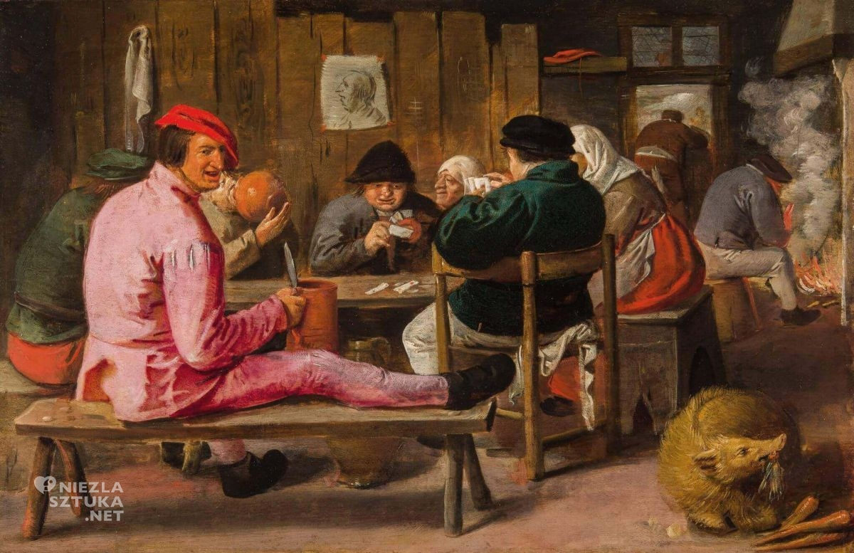 Adriaen Brouwer, Chłopi grający w karty w gospodzie, Rembrandthuis, niezła sztuka