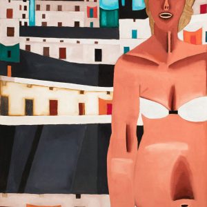 Jerzy Nowosielski, Akt z pejzażem, pejzaż, miasto, malarstwo polskie, sztuka polska, niezła sztuka