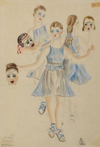 Teresa Roszkowska, Eumenidy, Elektra, Jean Giraudoux, scenografia, projekt scenografii, polska artystka, projekt kostiumu, kobiety w sztuce, kobiety w teatrze, scenografka, niezła sztuka