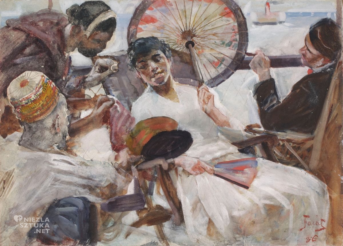 Julian Fałat, Na statku – Colombo, Ceylon, szkic z natury, malarstwo polskie, sztuka polska, Niezła sztuka