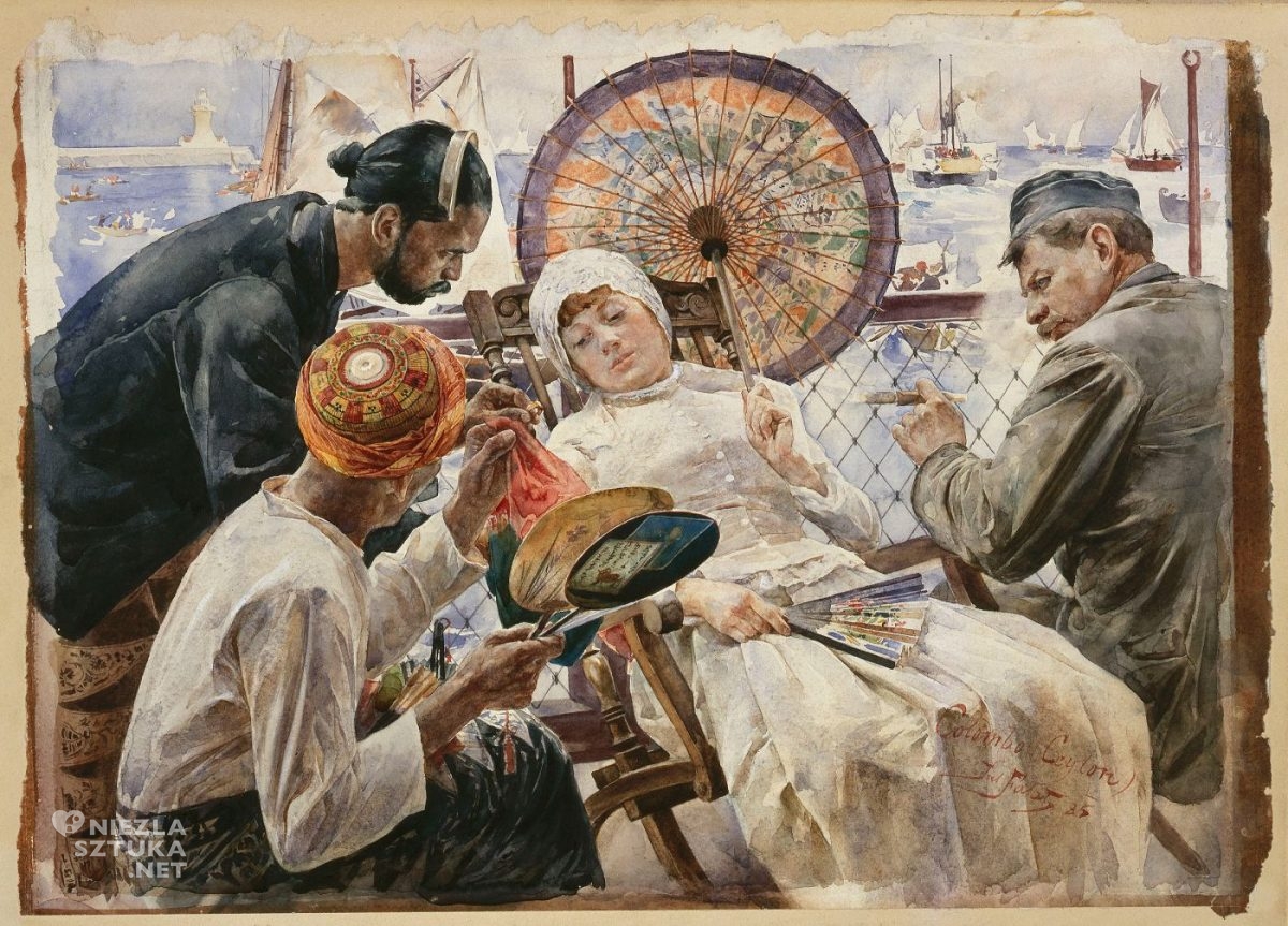 Julian Fałat, Na statku – Colombo, Ceylon, malarstwo polskie, sztuka polska, Niezła sztuka