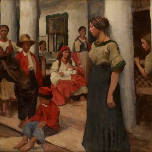 Włodzimierz Tetmajer, Scena na ganku dworu w Bronowicach, sztuka polska, malarstwo polskie, Niezła sztuka