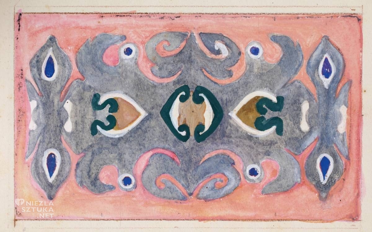 Wanda Kossecka, kilim, projekt wzoru na tkaninę, szkic, niezła sztuka