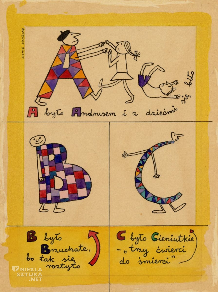 Bohdan Butenko, Janusz Minkiewicz, Literki od A do Z, ilustracja, ilustracja do książki, sztuka polska, Niezła Sztuka