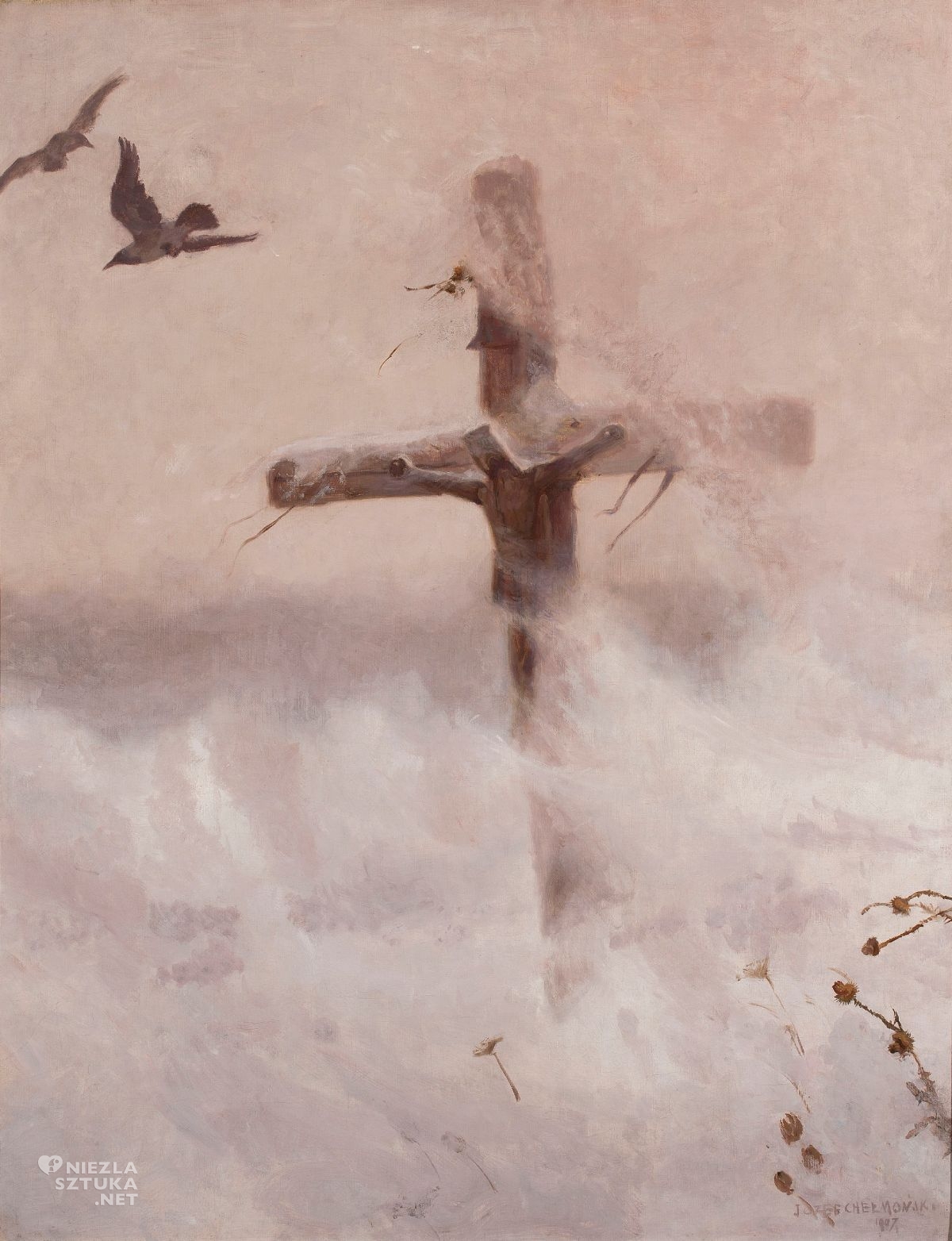 Józef Chełmoński, Krzyż w zadymce, zima, niezła sztuka