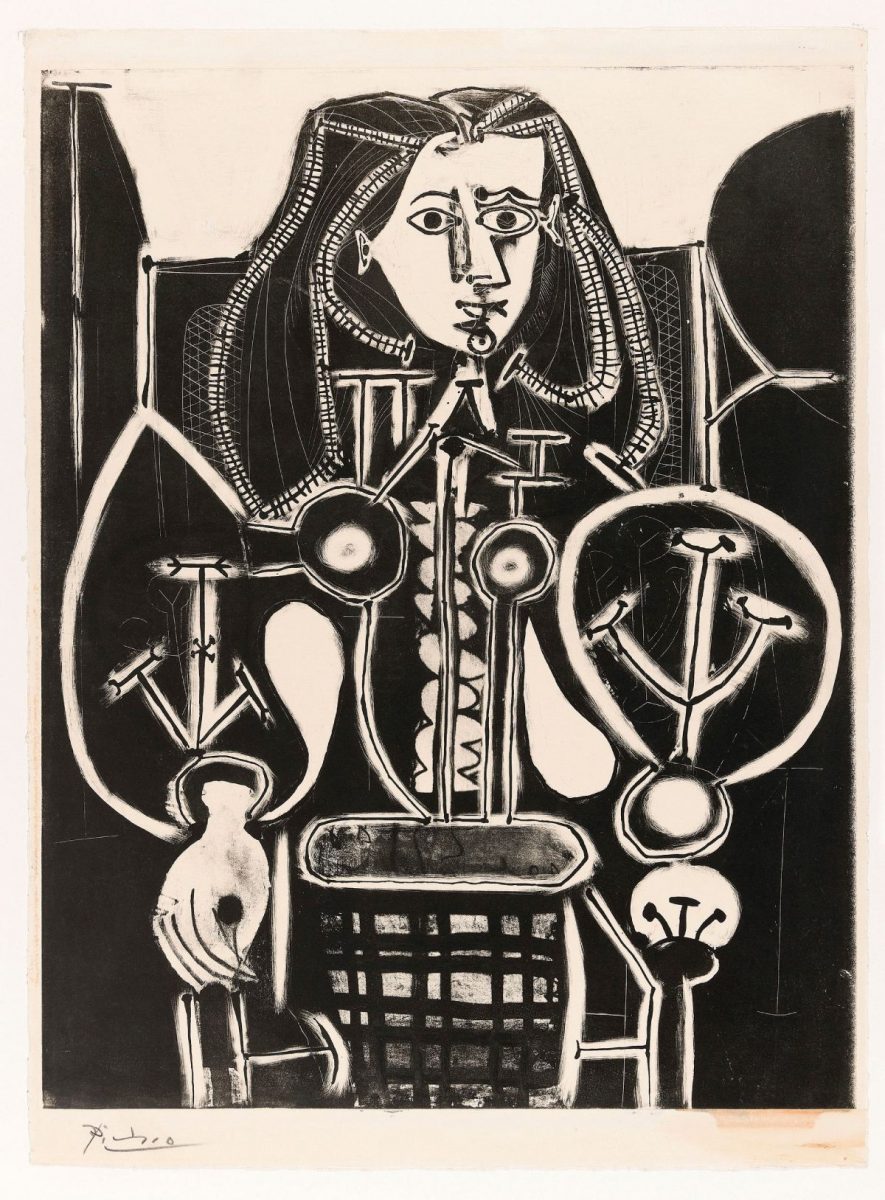 Pablo Picasso, Kobieta w fotelu nr 4, litografia, papier, sztuka hiszpańska, sztuka modernistyczna, modernizm, Niezła Sztuka