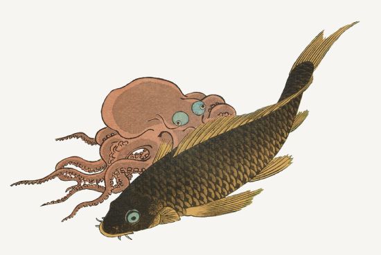Utagawa Hiroshige, ryba, ośmiornica, grafika artystyczna, drzeworyt, sztuka, sztuka japońska, ukiyo-e, drzeworyty japońskie, niezła sztuka