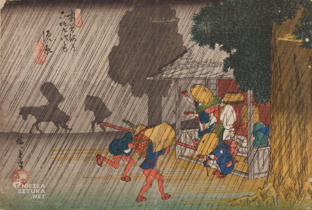 Utagawa Hiroshige, Suhara, ulewa, grafika artystyczna, drzeworyt, sztuka, sztuka japońska, ukiyo-e, drzeworyty japońskie, niezła sztuka