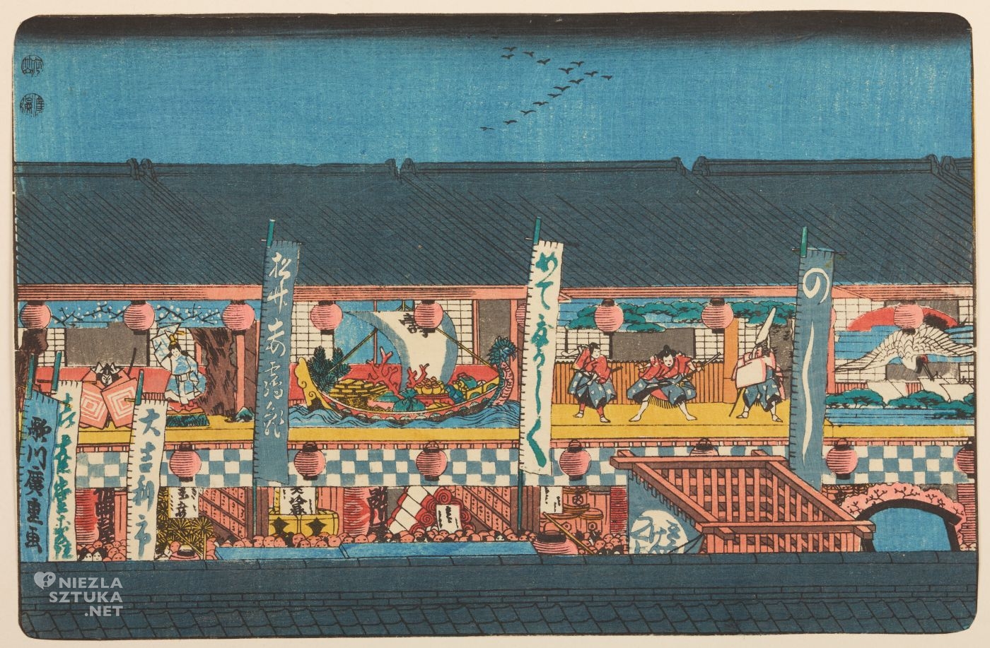 Utagawa Hiroshige, Wąska uliczka w nocy, Edo, grafika artystyczna, drzeworyt, sztuka, sztuka japońska, ukiyo-e, drzeworyty japońskie, niezła sztuka