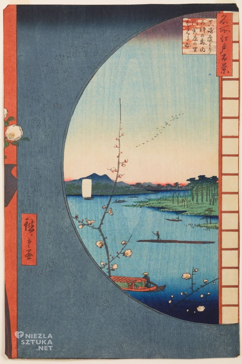 Utagawa Hiroshige, Widok z okna na rzekę Uchikawa, grafika artystyczna, drzeworyt, sztuka, sztuka japońska, ukiyo-e, drzeworyty japońskie, niezła sztuka