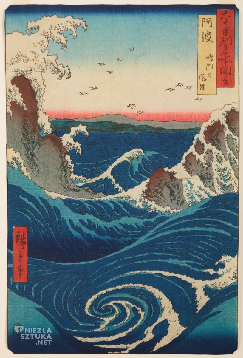 Utagawa Hiroshige, Wiry w Naruto, grafika artystyczna, drzeworyt, sztuka, sztuka japońska, ukiyo-e, drzeworyty japońskie, niezła sztuka