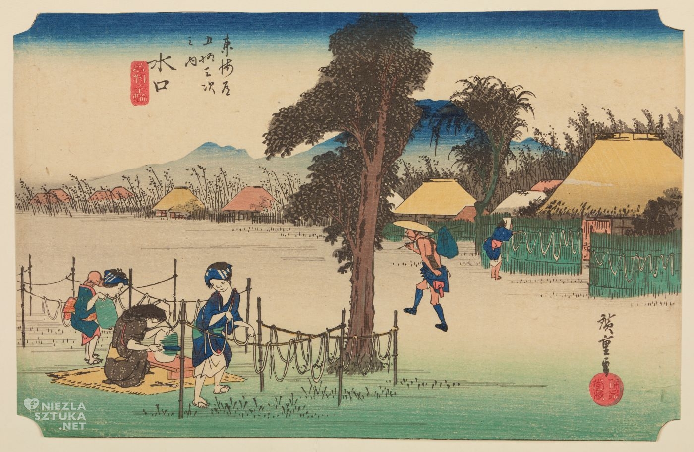 Utagawa Hiroshige, Minakuchi, grafika artystyczna, drzeworyt, sztuka, sztuka japońska, ukiyo-e, drzeworyty japońskie, niezła sztuka
