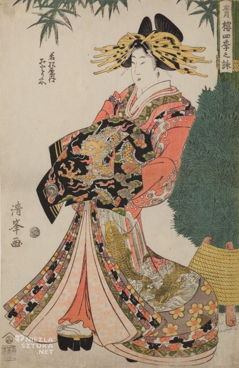 Torii Kiyomine, Oiran Midorigi z domu Wakamatsu-ya, sztuka japońska, Niezła Sztuka