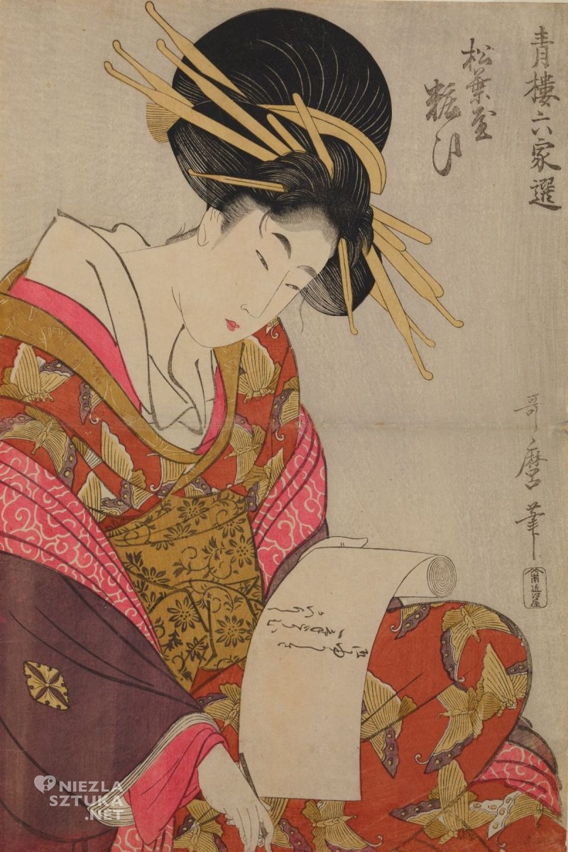 Utamaro Kitagawa, Piekna Yosooi z domu uciech Matsuba-ya, ześć piękności z dzielnicy uciech, sztuka japońska, drzeworyt, Niezła Sztuka