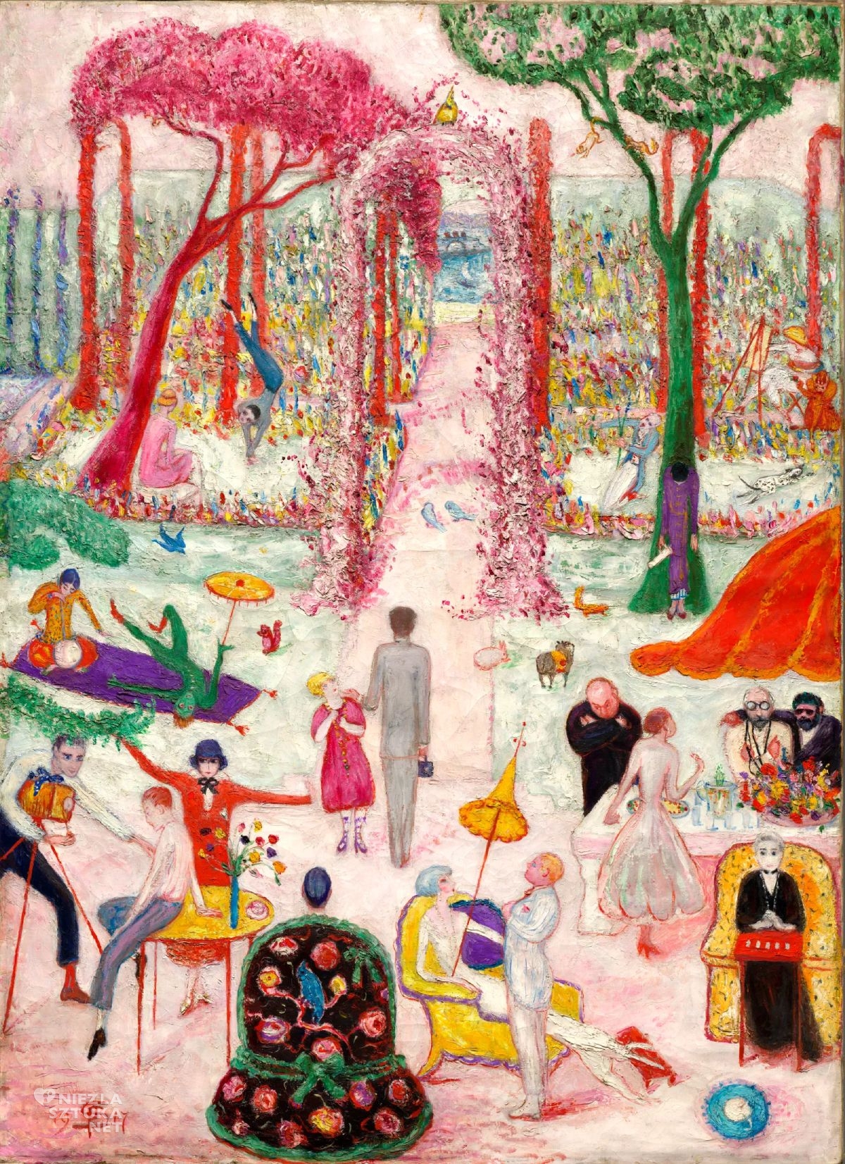 Florine Stettheimer, Sunday Afternoon in the Country, sztuka współczesna, olej, płótno, niezła sztuka