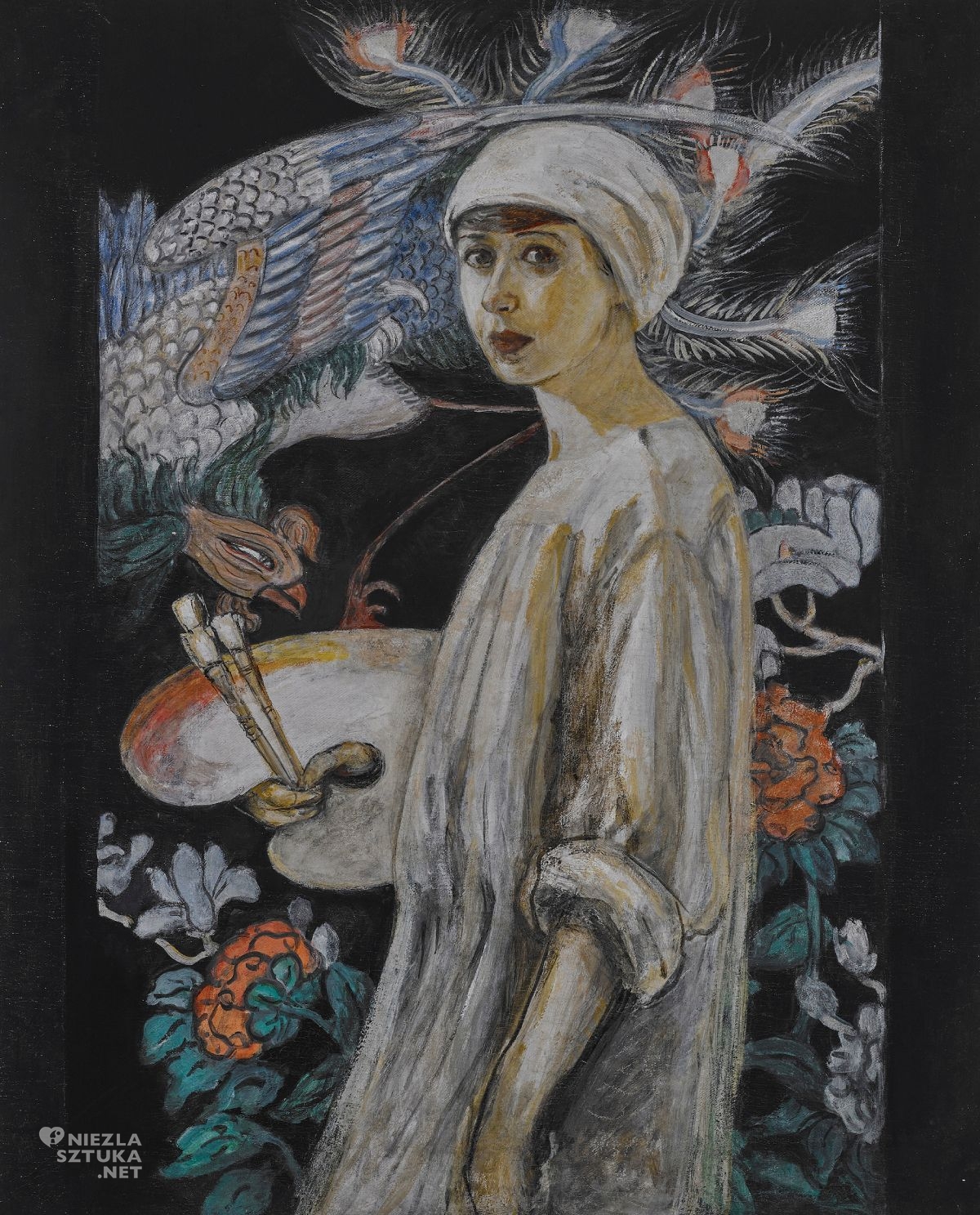Florine Stettheimer, Self-Portrait with Paradise Birds, autoportret, olej, płótno, niezła sztuka