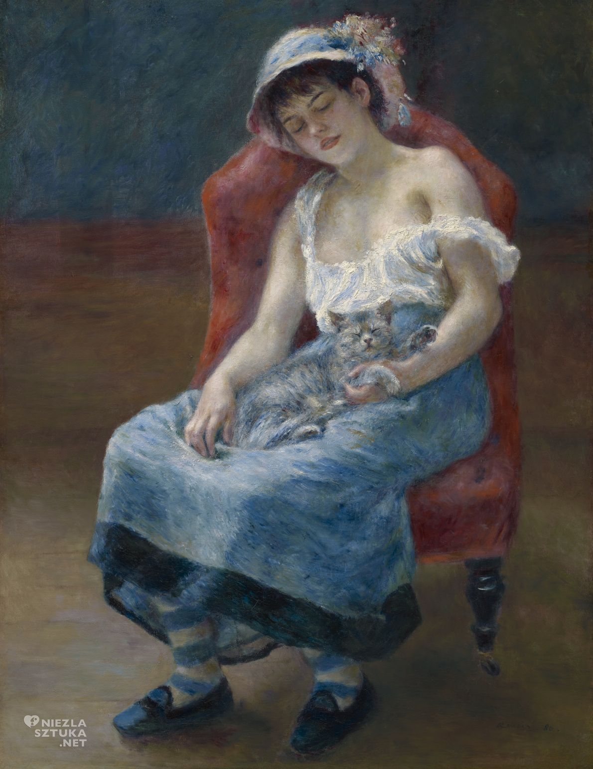 Pierre-Auguste Renoir, Sleeping Girl with a Cat, olej, płótno, portret, impresjonizm, niezła sztuka