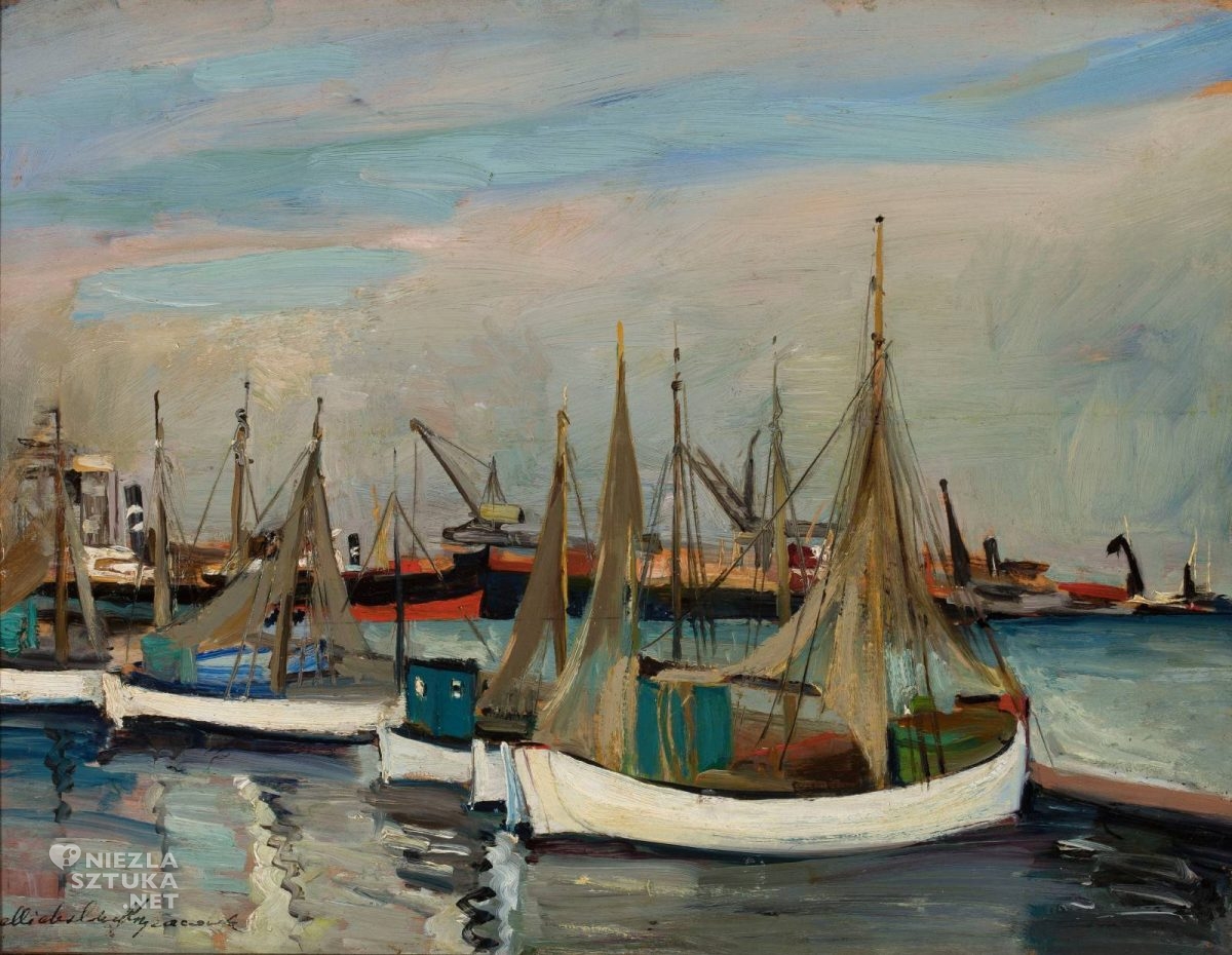 Michalina Krzyżanowska, port rybacki w Gdyni, pejzaż, artystka polska, polska malarka, Konrad Krzyżanowski żona, sztuka polska, malarstwo polskie, niezła sztuka