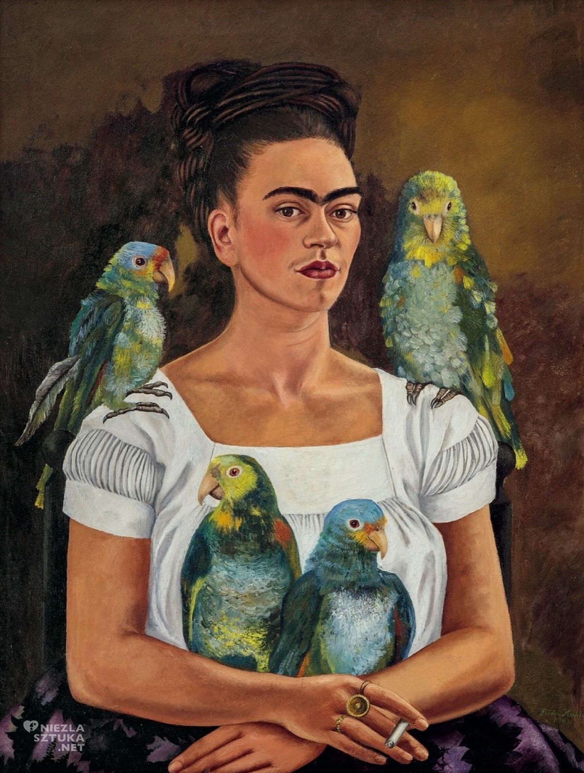 Frida Kahlo, Ja i moje papugi, kobiety w sztuce, sztuka meksykańska, sztuka nowoczesna, Niezła Sztuka